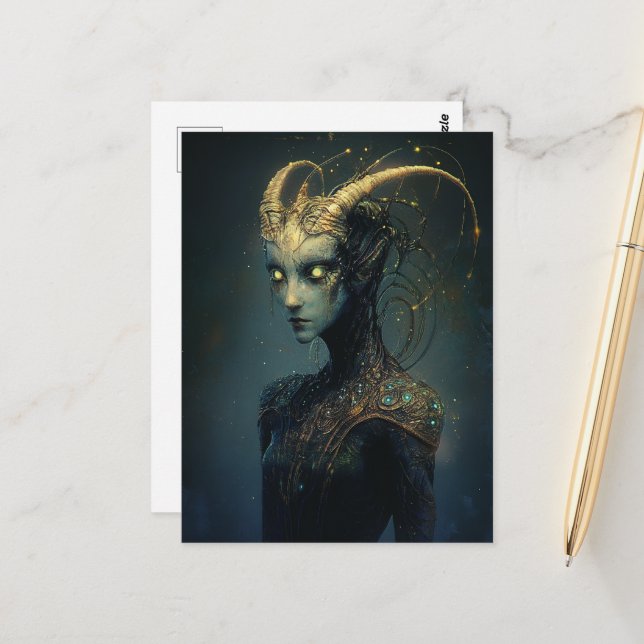 Einzigartige Alien mit leuchtenden Augen Postkarte (Vorderseite/Rückseite Beispiel)