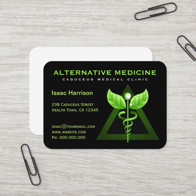 Einzigartige Alternative Medizin Green Caduceus Bl Visitenkarte (Vorderseite/Rückseite Beispiel)