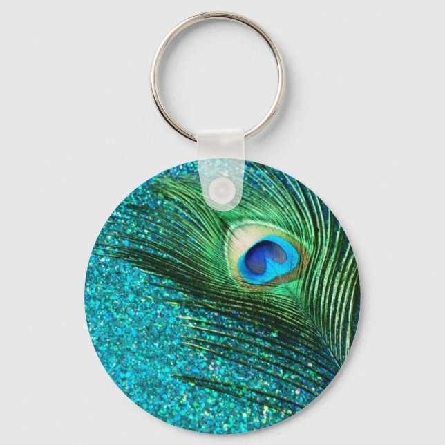 Einzigartige Aqua Peacock Schlüsselanhänger (Vorderseite)