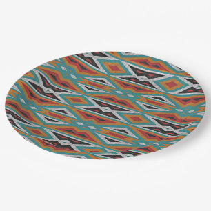 Einzigartige Aquamarine Blaue Rote Orange Tribal M Pappteller