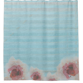 Einzigartige Aquarellblume und Bohemische Streifen Duschvorhang