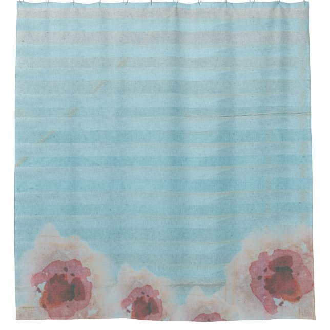 Einzigartige Aquarellblume und Bohemische Streifen Duschvorhang (Vorderseite)