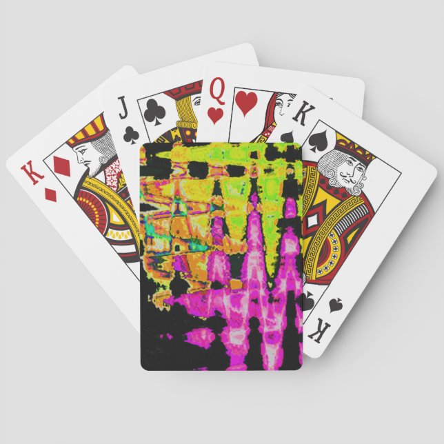Einzigartige Aquarellkunst: Lila, schwarz und Limo Spielkarten (Rückseite)