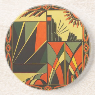 Einzigartige Art Deco runde Sandstein-Untersetzer Sandstein Untersetzer
