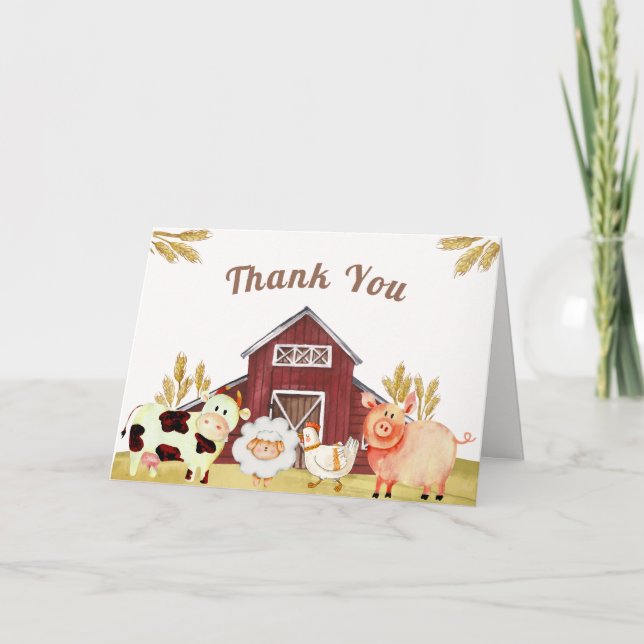 Einzigartige Barnyard Farm Animals Baby Dusche Dankeskarte (Vorderseite)