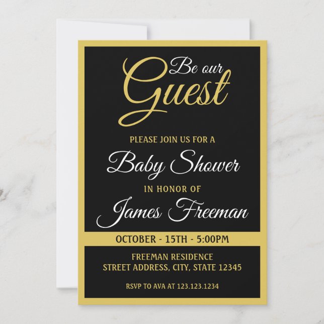 Einzigartige Black & Gold Baby Dusche Einladung (Vorderseite)