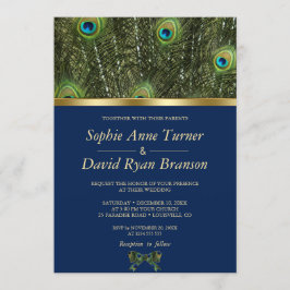 Einzigartige blaue Gold Pfauenfeathers Wedding Einladung