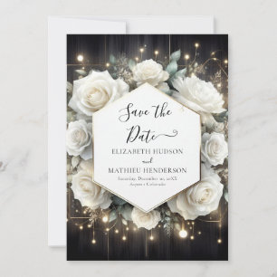 Einzigartige Bloom White Roses Hochzeit Save The Date