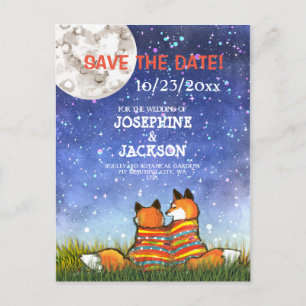 Einzigartige Blue Fox Moon Stars Save the Date Hoc Ankündigungspostkarte