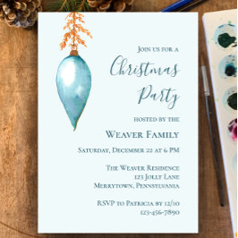 Einzigartige Blue Watercolor Weihnachtszeit-Party Einladung