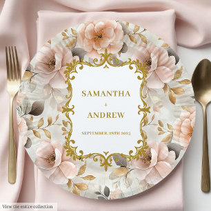 Einzigartige Blush-Gold-Hochzeitspapier-Teller Pappteller