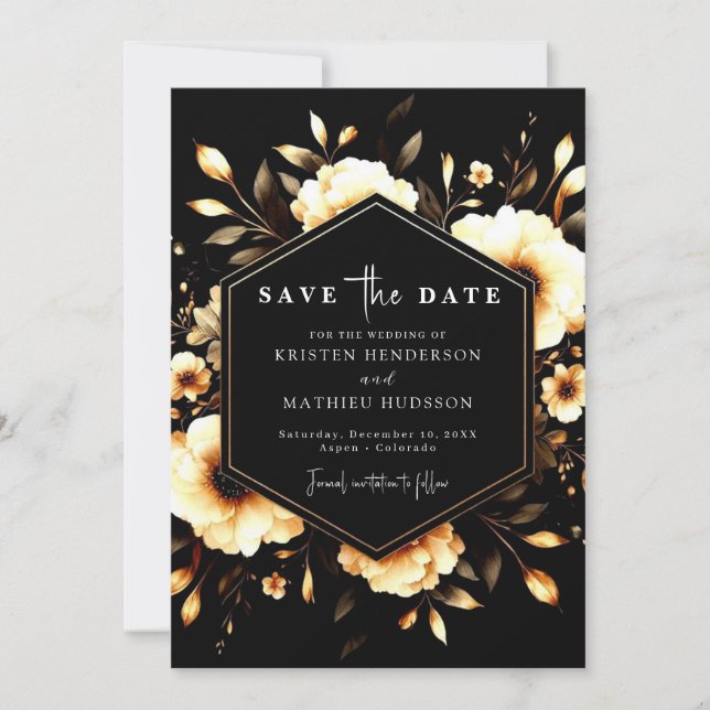 Einzigartige Boho Gold und Black Wedding Save The Date (Vorderseite)