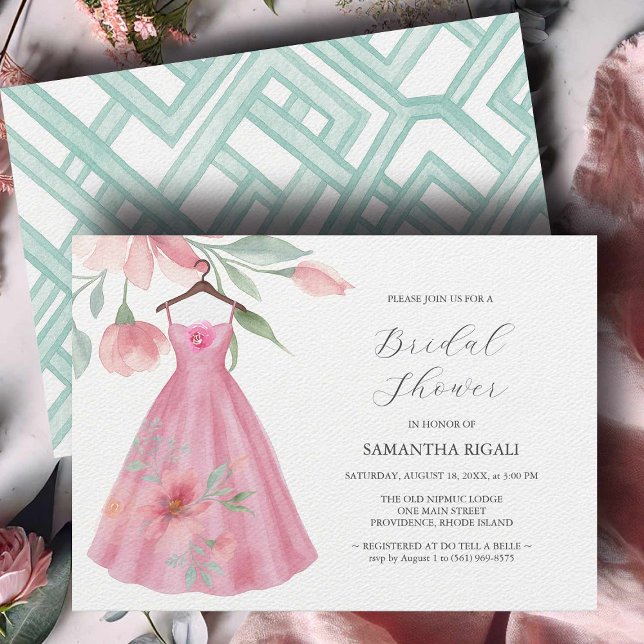 Einzigartige Bridal Dusche Einladungen Rosa & Sage (unique Bridal shower invitation watercolor blue & pink dress art by Victoria Grigaliunas)