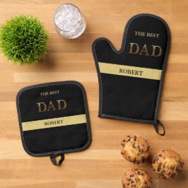 Einzigartige Bronze Metallic Look BEST VATER Name Ofenhandschuh & Topflappen-Set