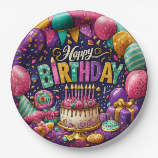 Einzigartige bunte Happy Birthday-Papierplatten Pappteller