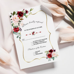 Einzigartige Burgund Blush Blume Gold Wedding RSVP Karte