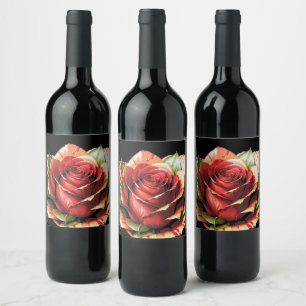 Einzigartige Candy Cane Rose Design Blume Weinetikett