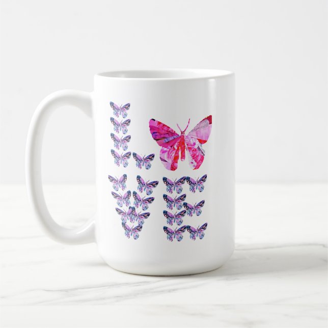 einzigartige Collage Kunst SCHMETTERLINGE buchstab Kaffeetasse (Links)