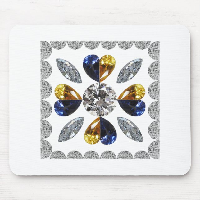 Einzigartige Diamantenkunst, gelbes Blau im Herzen Mousepad (Vorne)