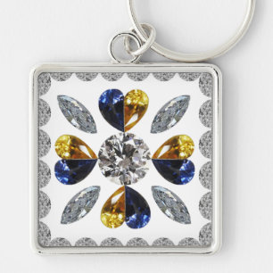 Einzigartige Diamantkunst, gelbes Blau in der Herz Schlüsselanhänger