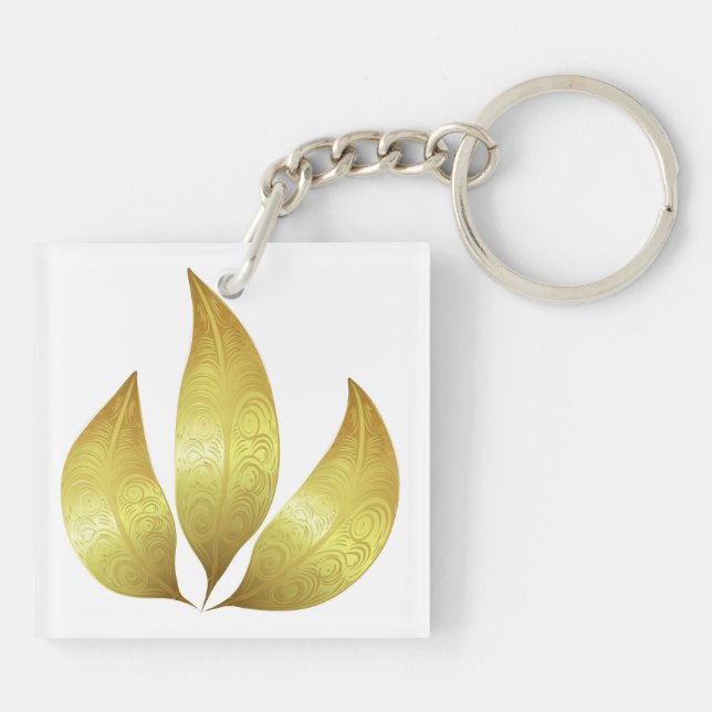 Einzigartige drei goldene Blätter mit Ornamenten Schlüsselanhänger (Rückseite)
