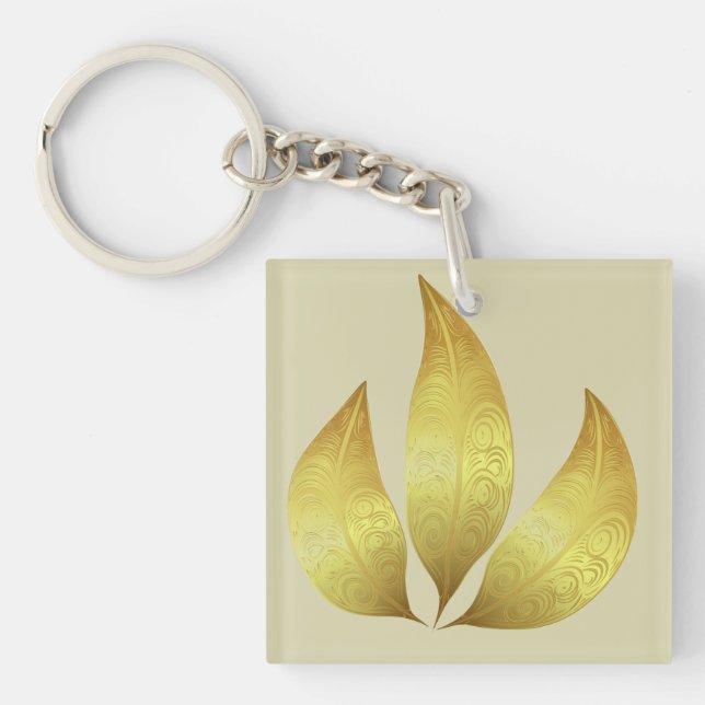 Einzigartige drei goldene Blätter mit Ornamenten Schlüsselanhänger (Vorderseite)