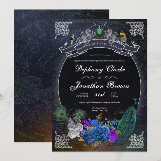 Einzigartige dunkle Fantasie Steampunk Peculiar Co Einladung (Vorne/Hinten)