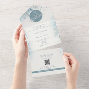 Einzigartige Dusty Blue Winter Wedding All In One Einladung