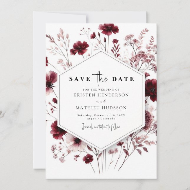 Einzigartige Earthy Burgundy Wedding Save The Date (Vorderseite)