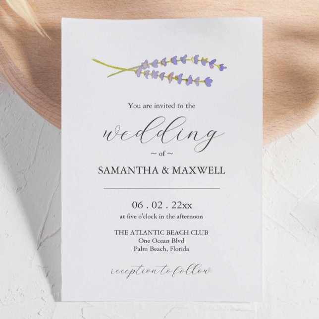 Einzigartige Einladung für Hochzeiten Lavender (Wedding invitation watercolor lavender art and design by Victoria Grigaliunas of Do Tell A Belle)