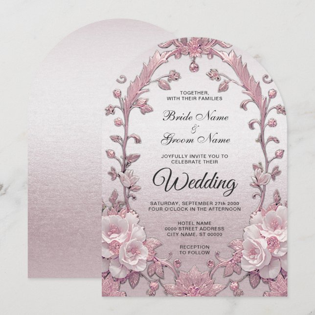Einzigartige Einladung zur Hochzeit in Rosa (Vorne/Hinten)