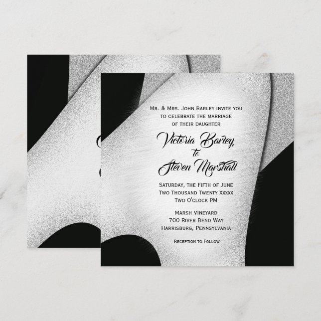 Einzigartige Einladung zur Schwarz-Weiß-Hochzeit (Vorne/Hinten)
