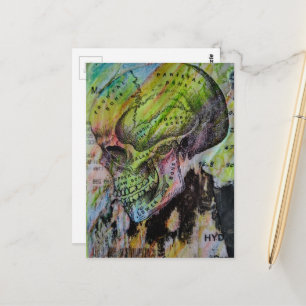 Einzigartige farbenfrohe Schädelknochen Mixed Medi Postkarte
