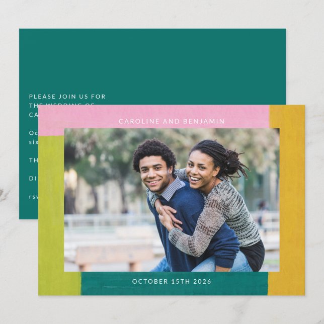 Einzigartige farbenprächtige Formen Trendy Couple  Einladung (Vorne/Hinten)
