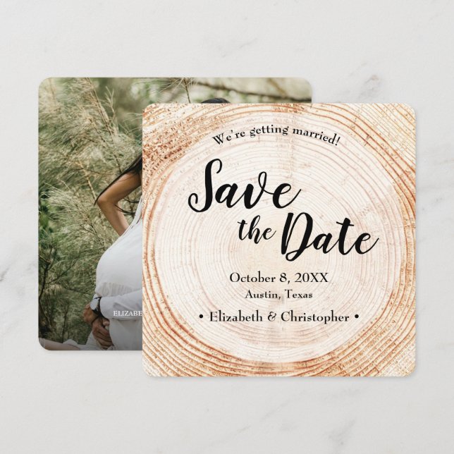 Einzigartige Foto-Hochzeit mit Holzbaum Einladung (Vorne/Hinten)