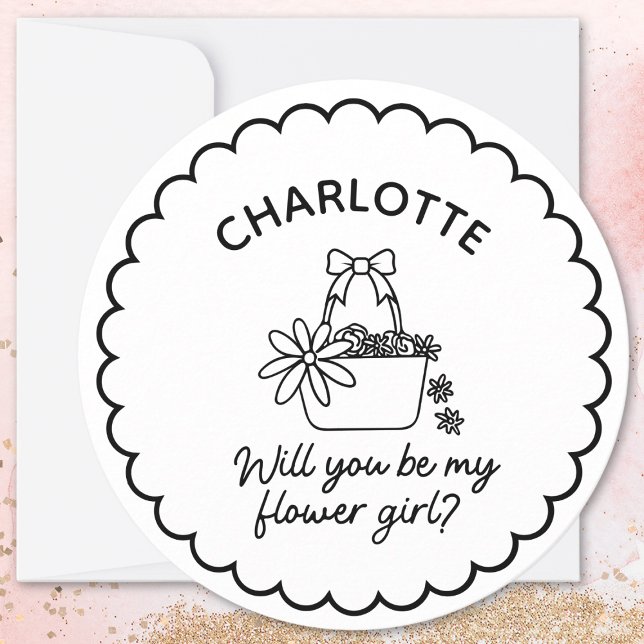 Einzigartige Fun-Runde "Werden Sie mein Blumenmädc Karte (Customize this circle-shaped card with her name—a flower girl moment she’ll never forget!)