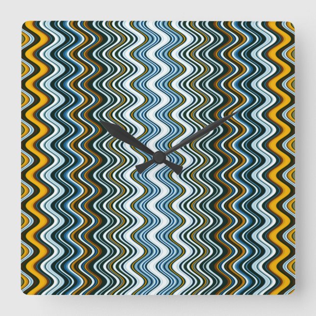 Einzigartige gelbe und blaue Streifen Quadratische Wanduhr (Vorderseite)