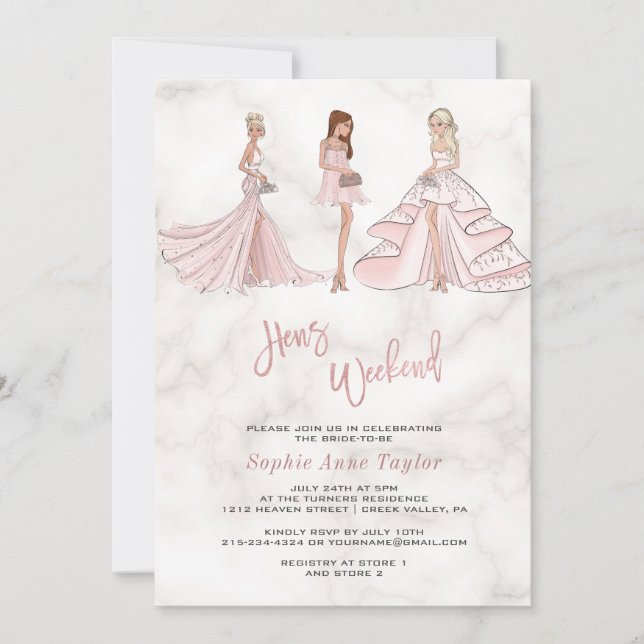 Einzigartige Girls Rose Goldene Hügel Bachelorette Einladung (Vorderseite)