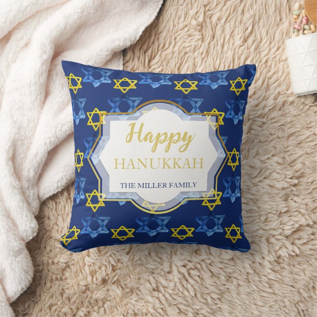 Einzigartige glückliche Hanukkah Wasserfarbenstars Kissen (Decke)