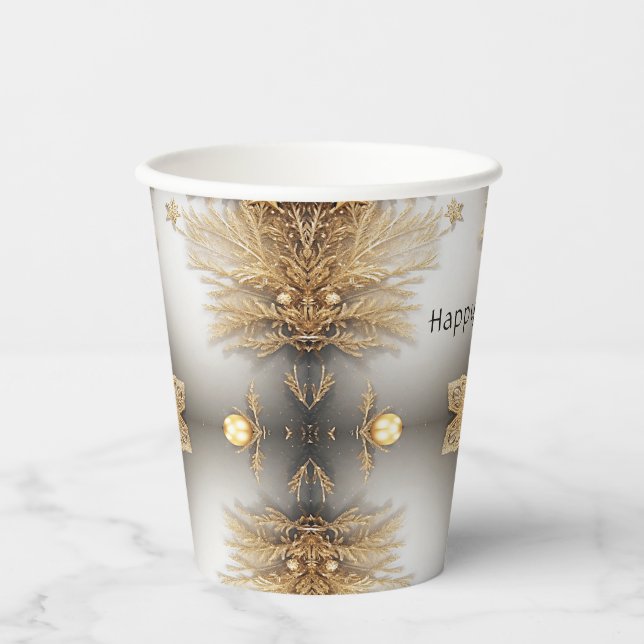 Einzigartige Gold Decorative Weihnachtspapiere Pappbecher (Vorderseite)