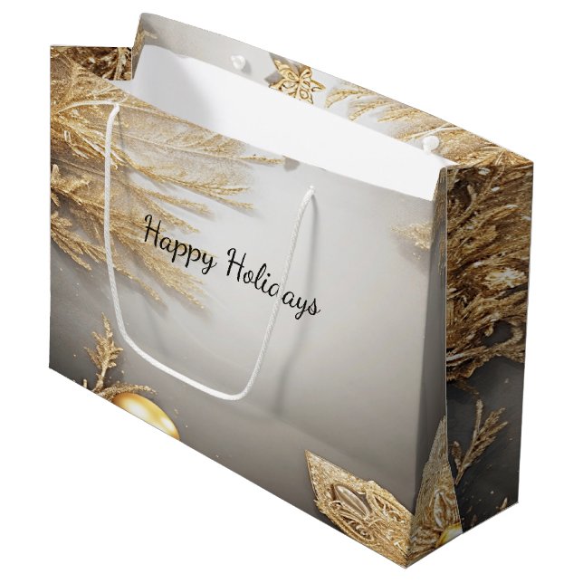 Einzigartige Gold Dekorative Weihnachtsgeschenke Große Geschenktüte (Vorderseite Schrägansicht)