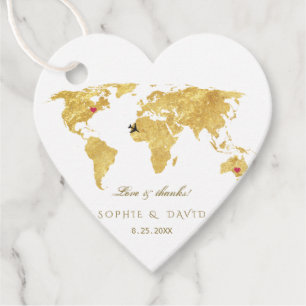 Einzigartige Gold Foil World Map Hochzeit in Urlau Geschenkanhänger