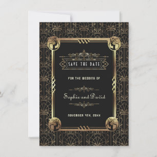 Einzigartige Gold-Schwarze Great Gatsby Art Deco H Save The Date