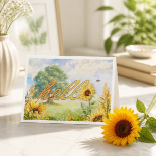 Einzigartige Grußkarte mit Hallo und Sonnenblumen Dankeskarte