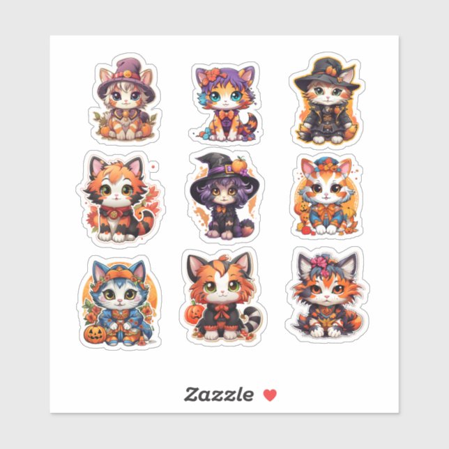 Einzigartige Halloween Katzenmanga japanischen Sti Aufkleber (Blatt)