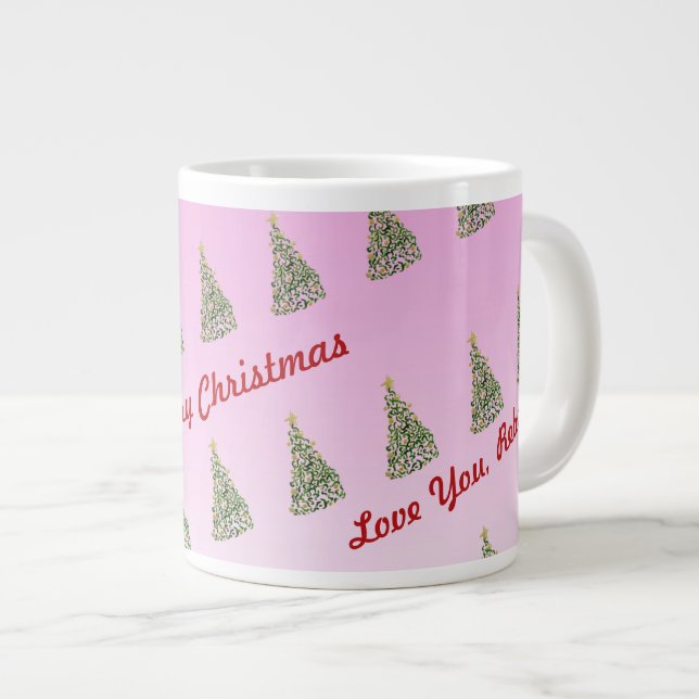 Einzigartige handbemalte Weihnachtsbaumspezialität Jumbo-Tasse (Vorderseite Rechts)