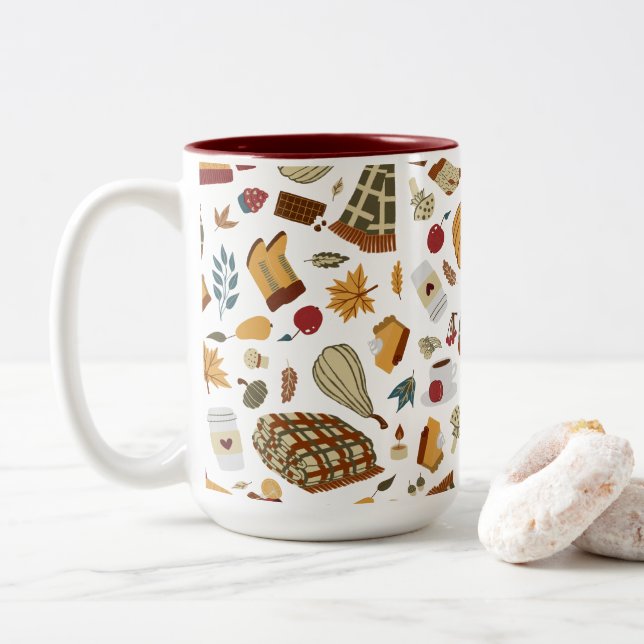 Einzigartige Herbstlaub Herbstpumpen Zweifarbige Tasse (Mit Donut)