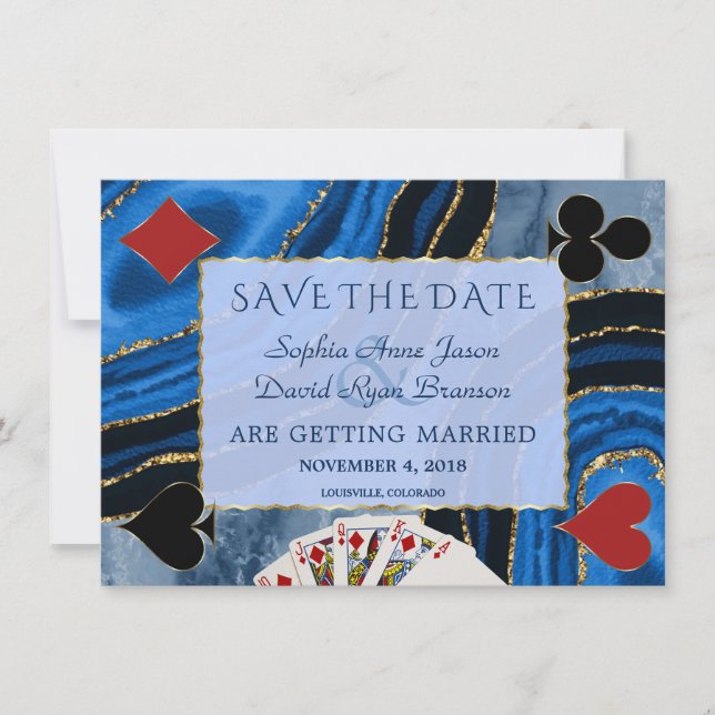 Einzigartige Hochzeit des Navy Blue Agate Vegas Po Save The Date (Vorderseite)