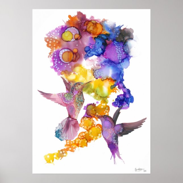 Einzigartige Hummingbird Alkohol Tinte drucken Poster (Vorne)