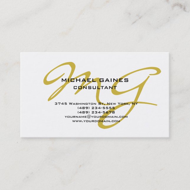 Einzigartige Kalligrafie Gold Color Monogram weiß Visitenkarte (Vorderseite)
